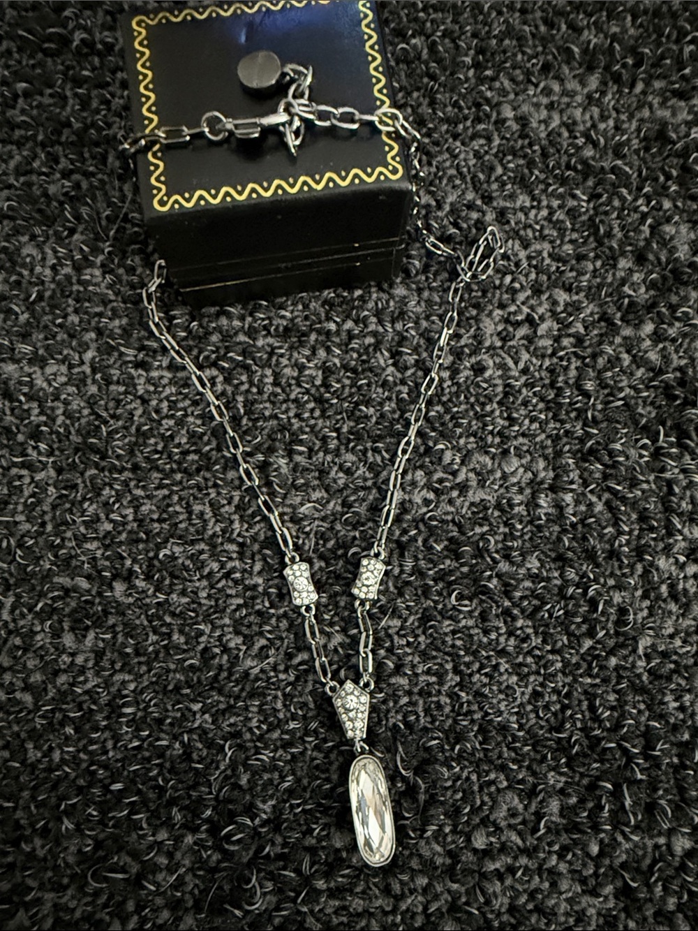Givenchy Black and Clear Crystal Drop Necklace